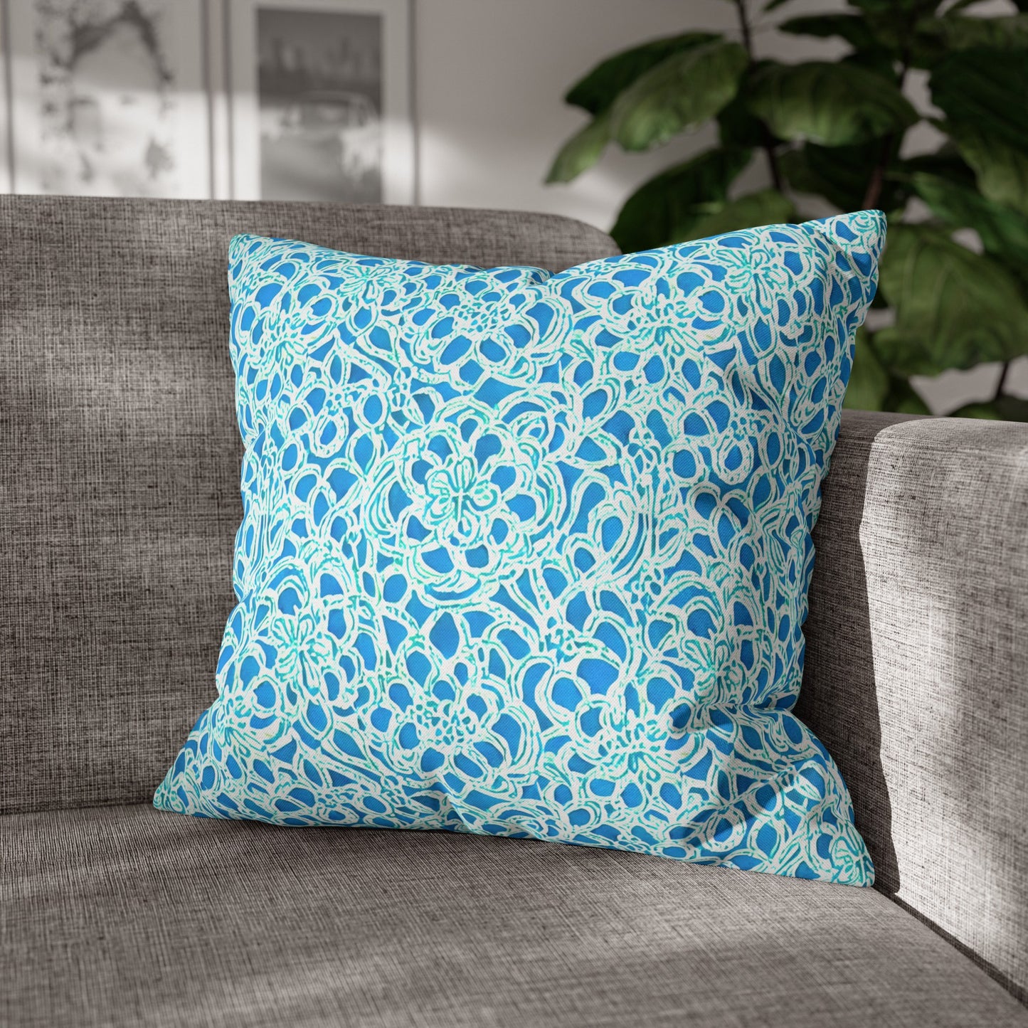 Luminous Swirls: Abstract Watercolor Floral Patterns in Lime Green and Blue Spun Polyester Square Pillowcase 4 Sizes