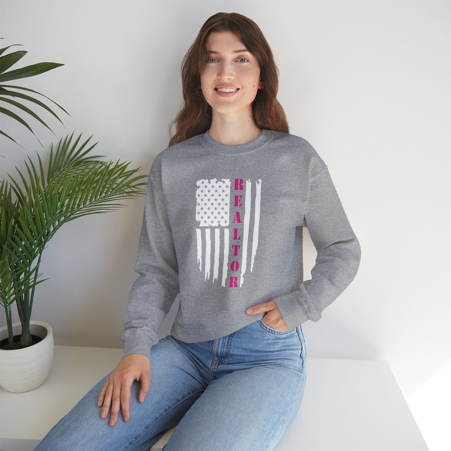 American Flag & Realtor in Pink - Crewneck Sweatshirt Unisex S-5XL