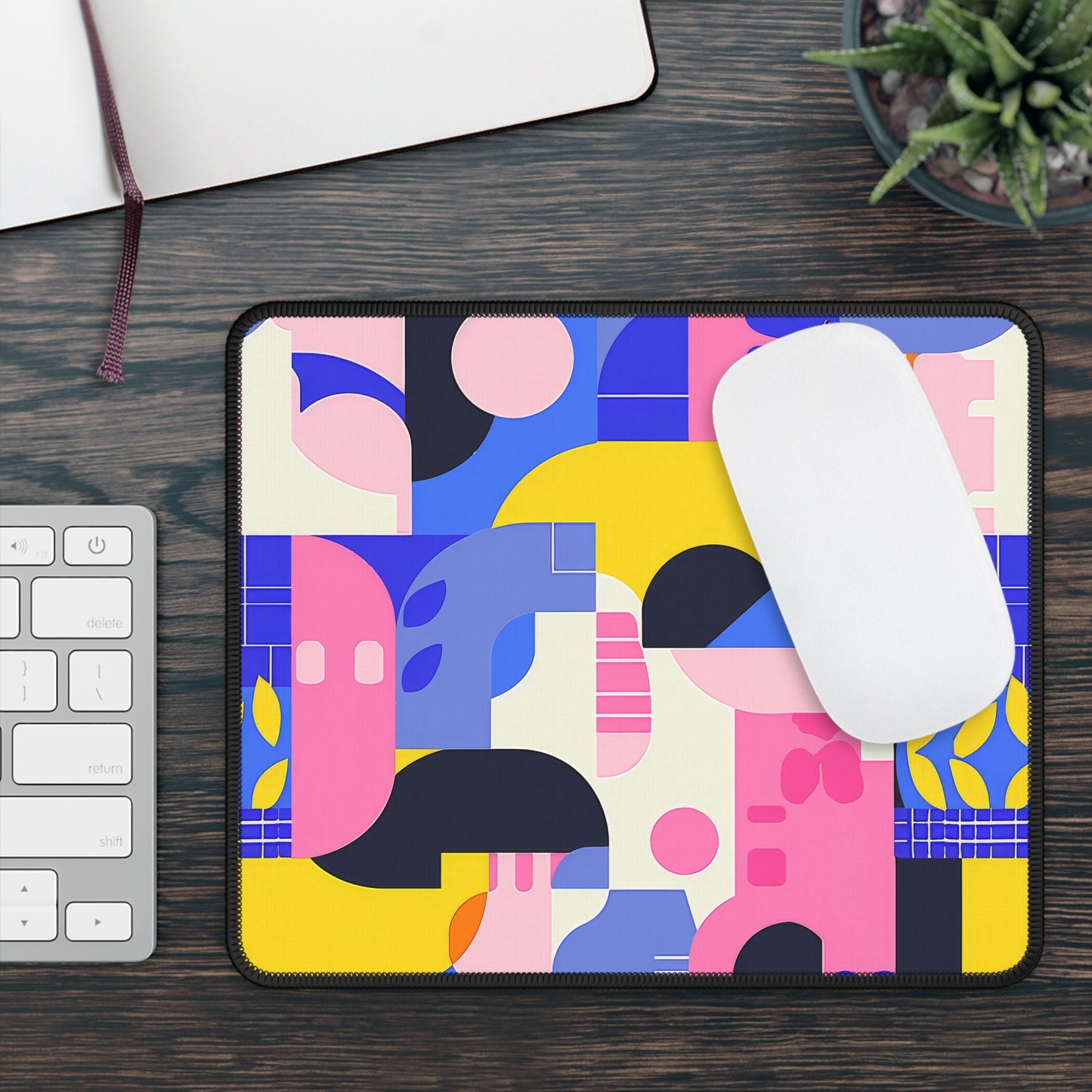 Pop Art in Vibrant Bold Geometric Colors Gaming Mouse Pad with Finished Edges