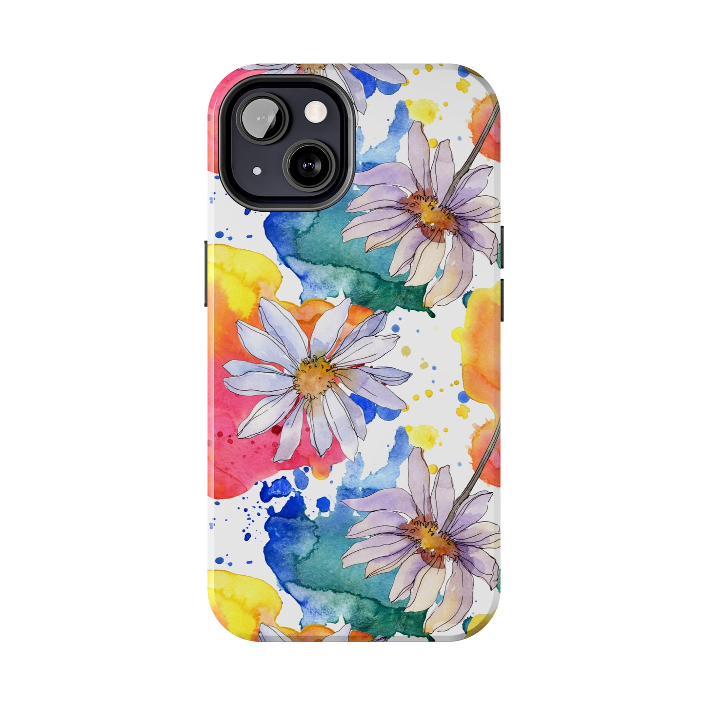 Large Colorful Watercolor Daisy Design Iphone Tough Phone Case