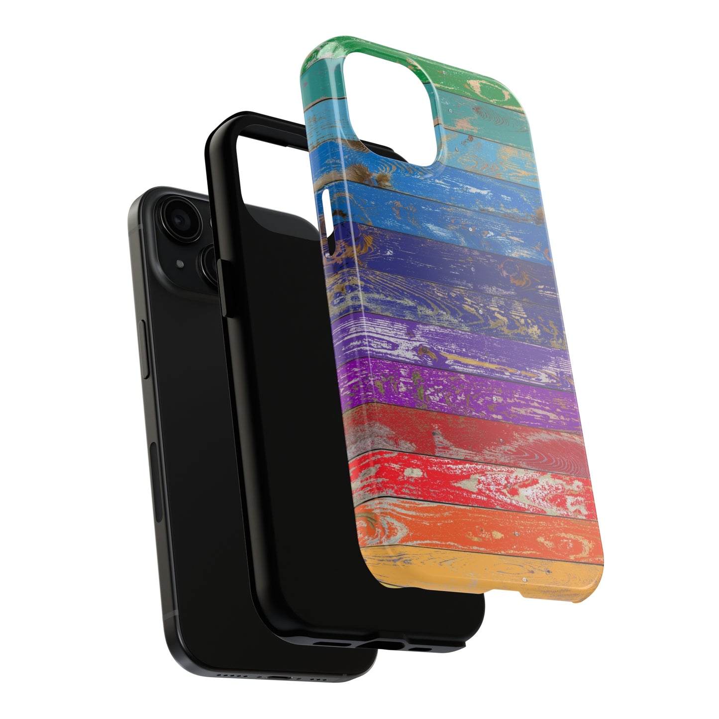 Rainbow Wood Planks Iphone Tough Phone Case