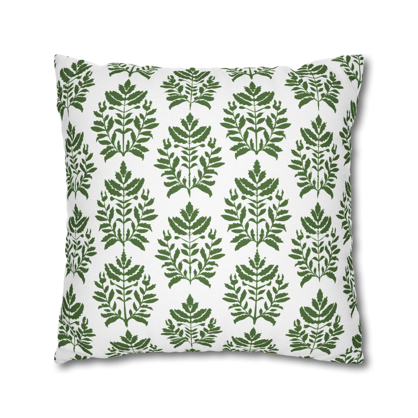 Verdant Harmony in Elegant Green Botanical Block Print Pattern Spun Polyester Square Pillowcase 4 Sizes