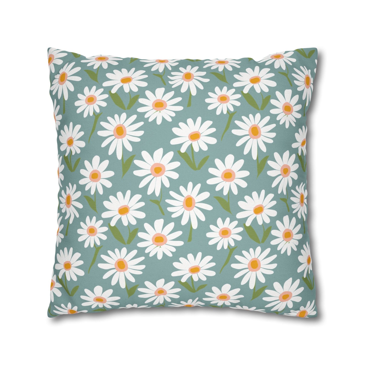 Cheerful Bright Daisy on Pastel Green Spun Polyester Square Pillowcase 4 Sizes