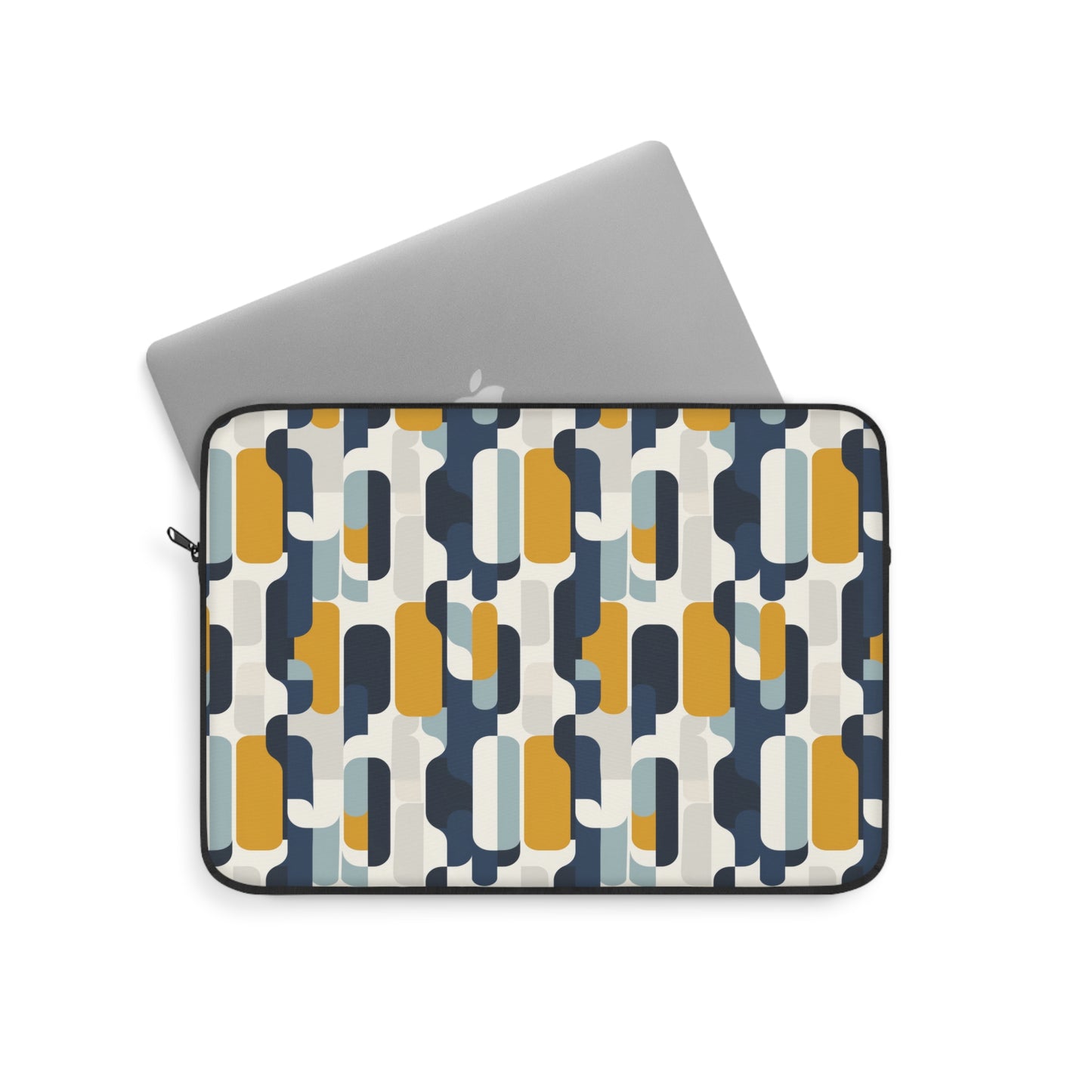 Modern Retro with Bold Geometric Pattern in Mustard and Navy Laptop or Ipad Protective Sleeve 3 Sizes Available