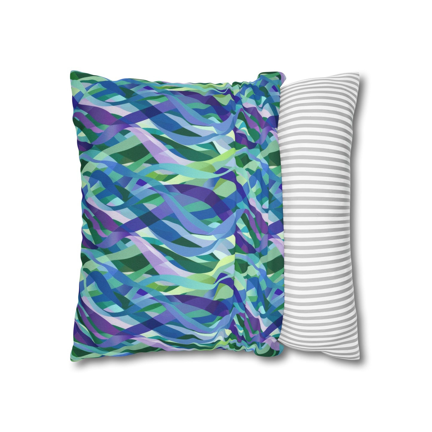 Vibrant Purple Blue and Green Ribbons Spun Polyester Square Pillowcase 4 Sizes