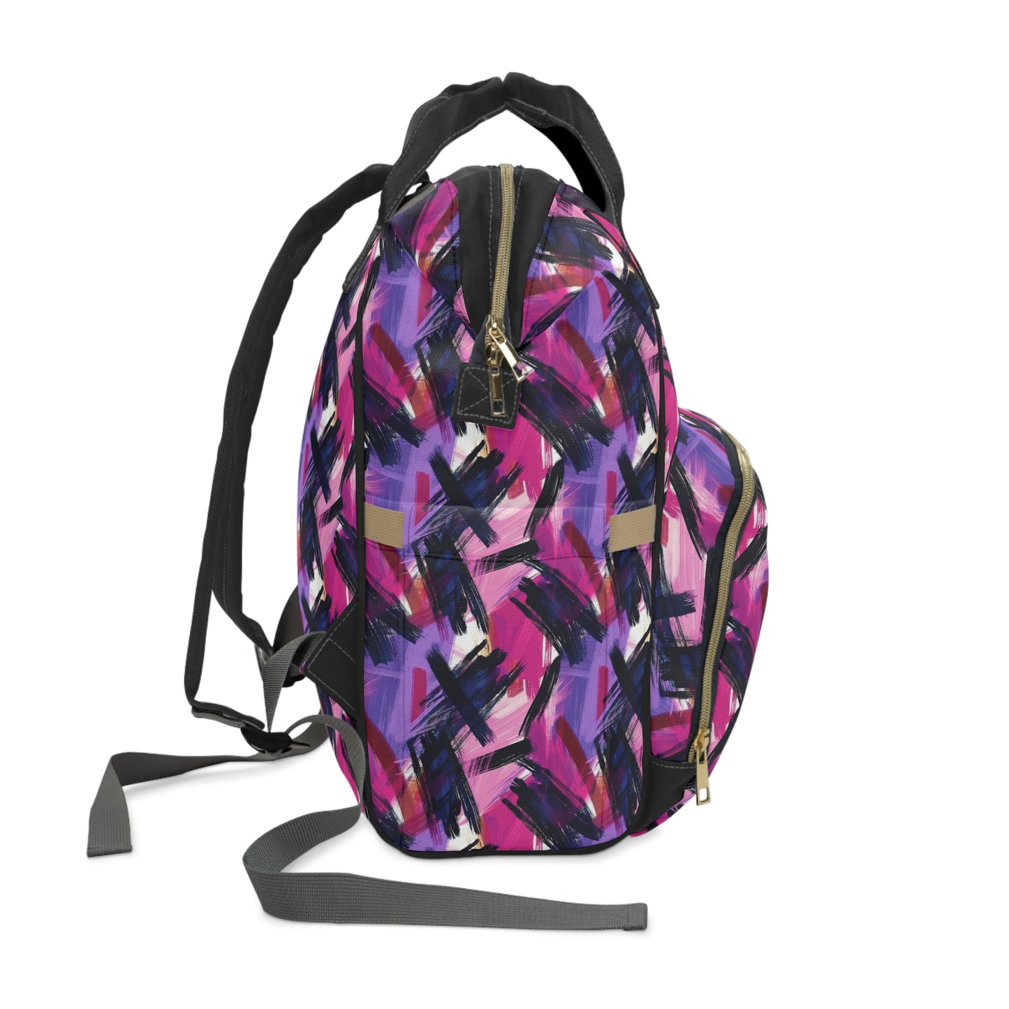 Vibrant Rebellion Brush Strokes in Hot Pink and Cool Purple on a Moody, Dark Background Multifunctional Diaper Backpack