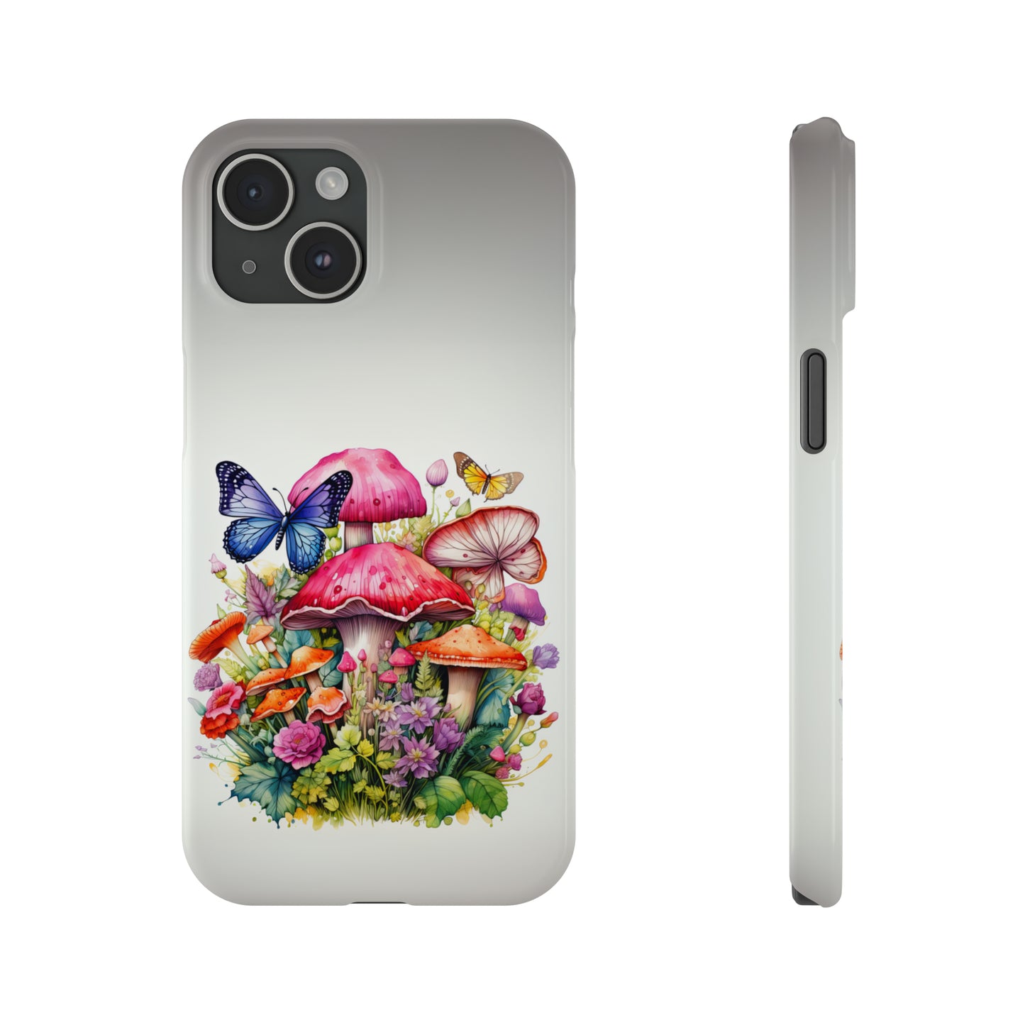 Magical Mushroom Oasis Where Flowers Bloom Amongst Butterflies Iphone 15-12 Slim Phone Case