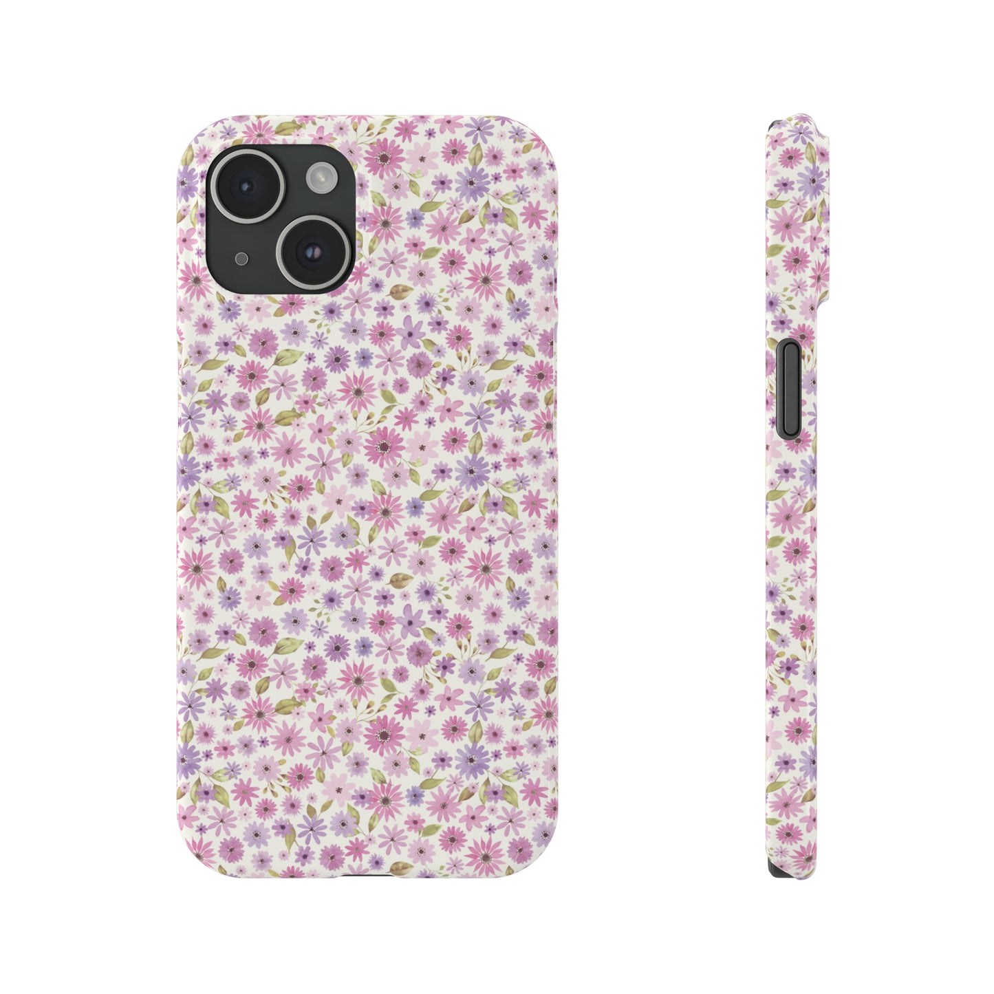 Pink and Purple Flower Design Iphone 15-12 Slim Phone Case