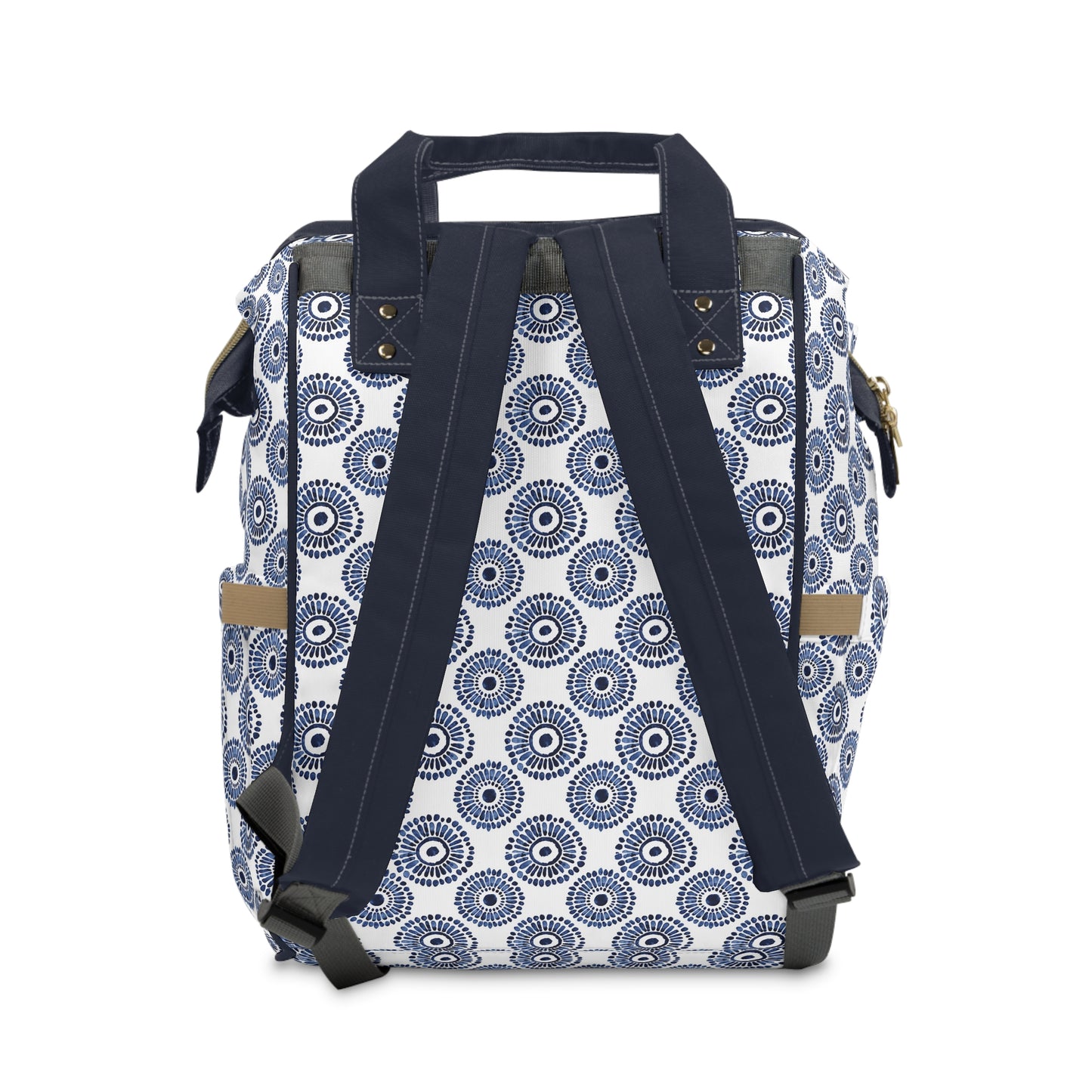 Indigo Sunburst Simple Folk-Inspired Dot Pattern Design Multifunctional Diaper Backpack