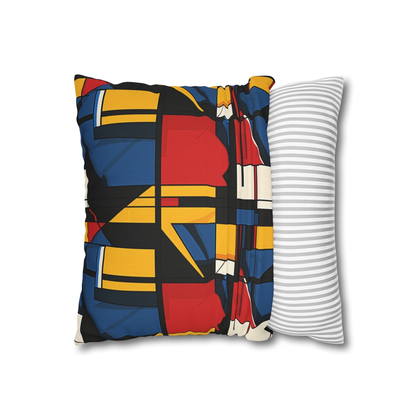 Mondrian-Inspired Bold Primary Colors and Black Lines Abstract Spun Polyester Square Pillowcase 4 Sizes