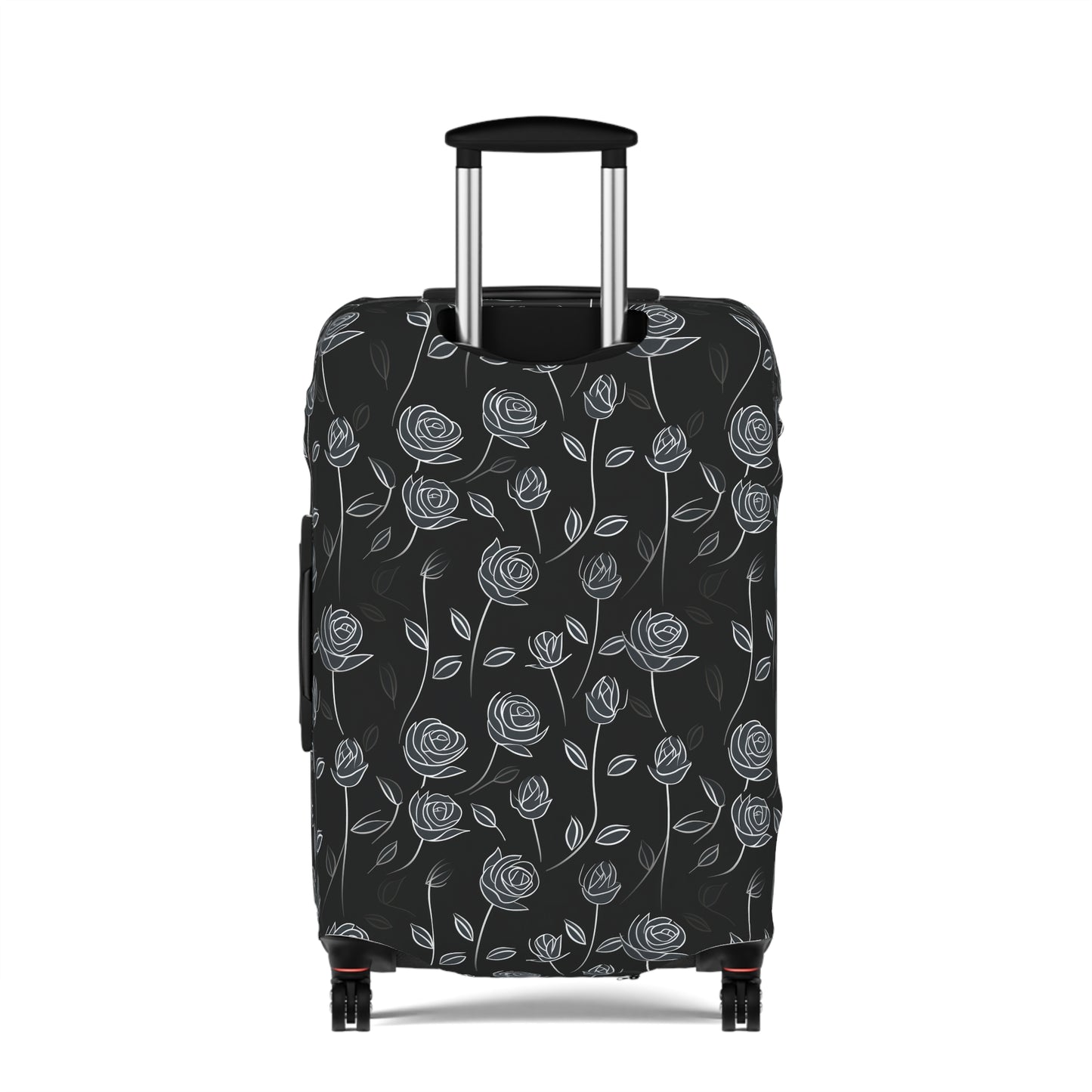 Contrasting Elegance: White Outlined Roses on a Black Background  - Luggage Protector and Cover 3 Sizes