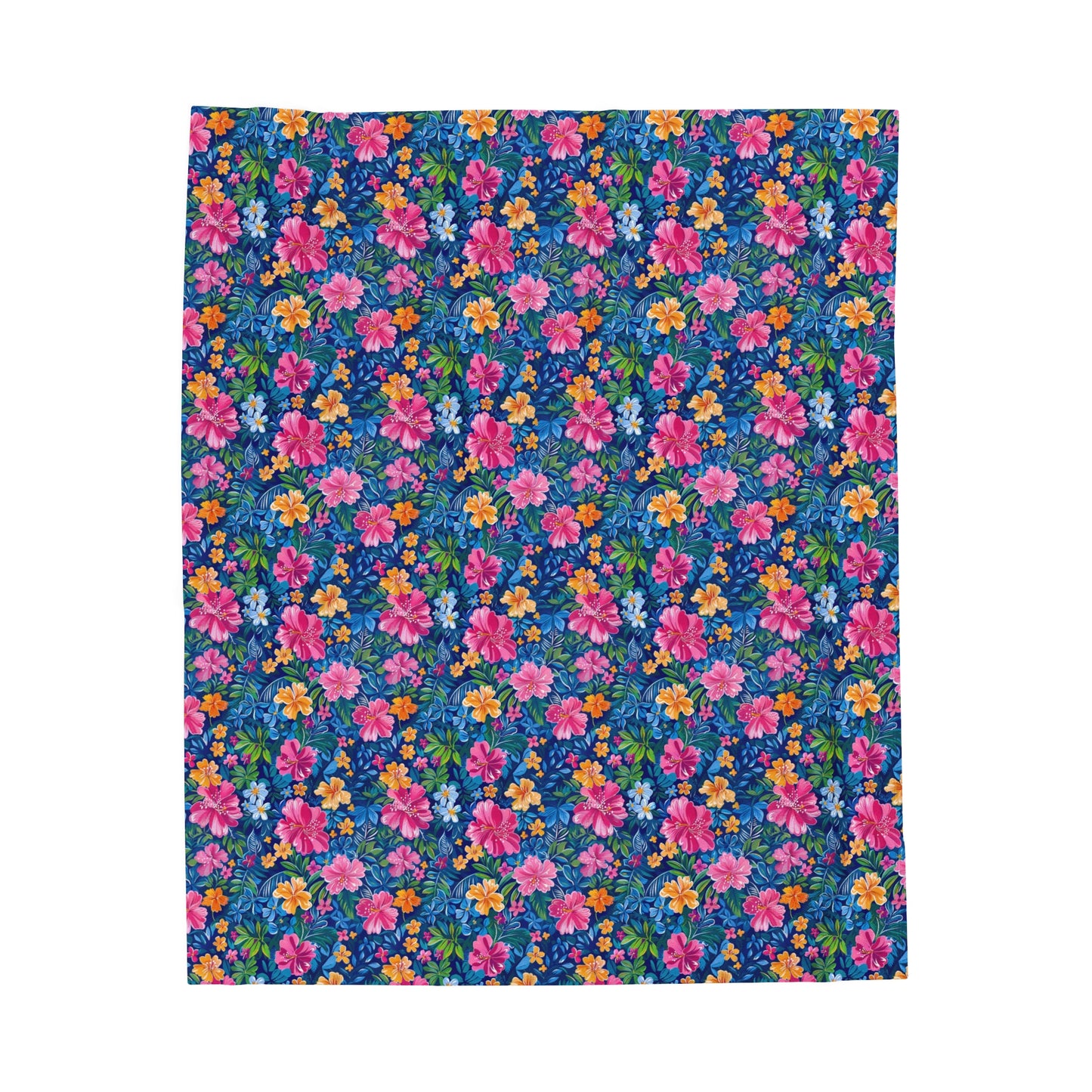 Tropical Sunrise Bloom: Pink Watercolor Flowers with Yellow and Blue Accents Velveteen Plush Blanket 3 Sizes