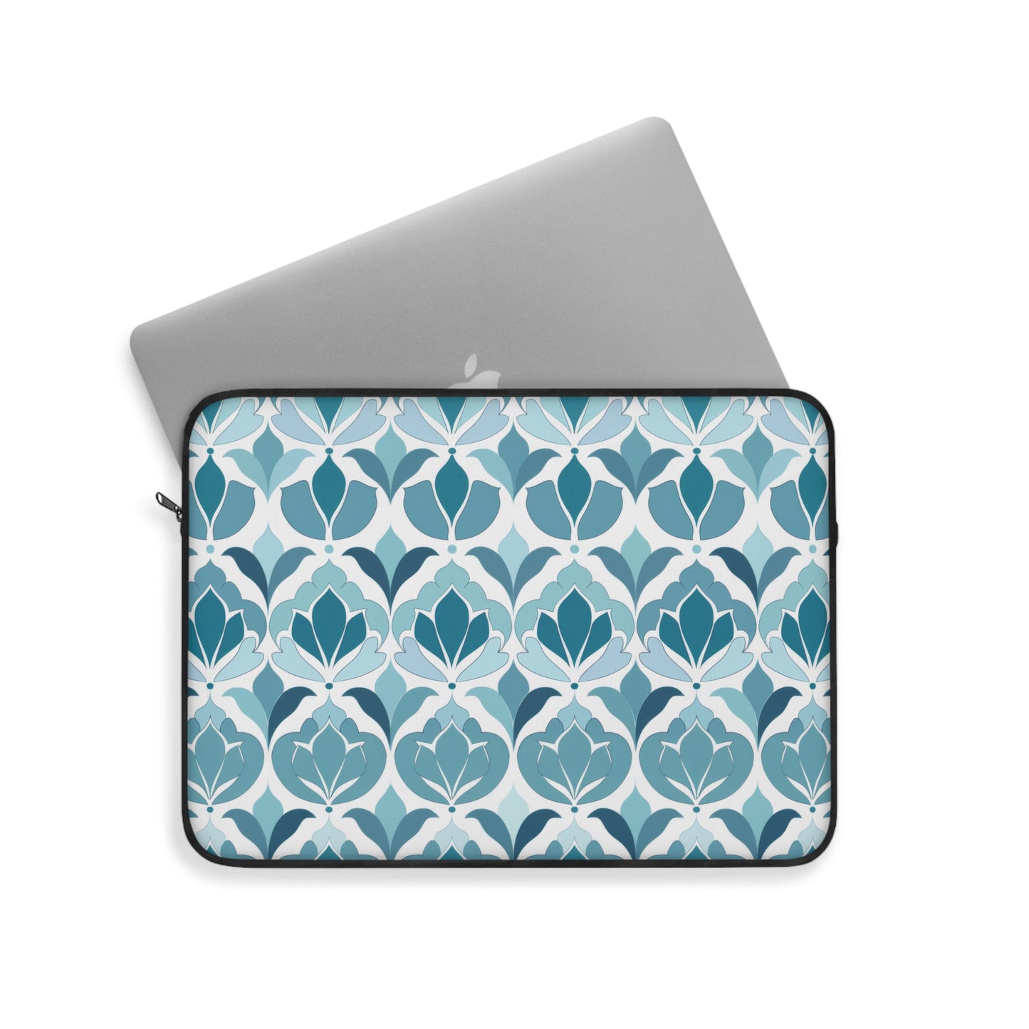 Serene Floral Pattern in Shades of Aqua and Teal, Forming Graceful Botanical Motifs Laptop or Ipad Protective Sleeve 3 Sizes Available