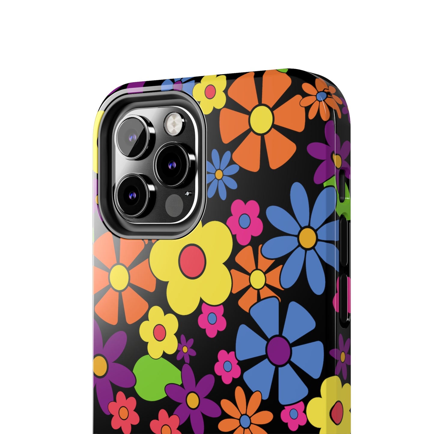 Flower Power Design on Black Background Iphone Tough Phone Case