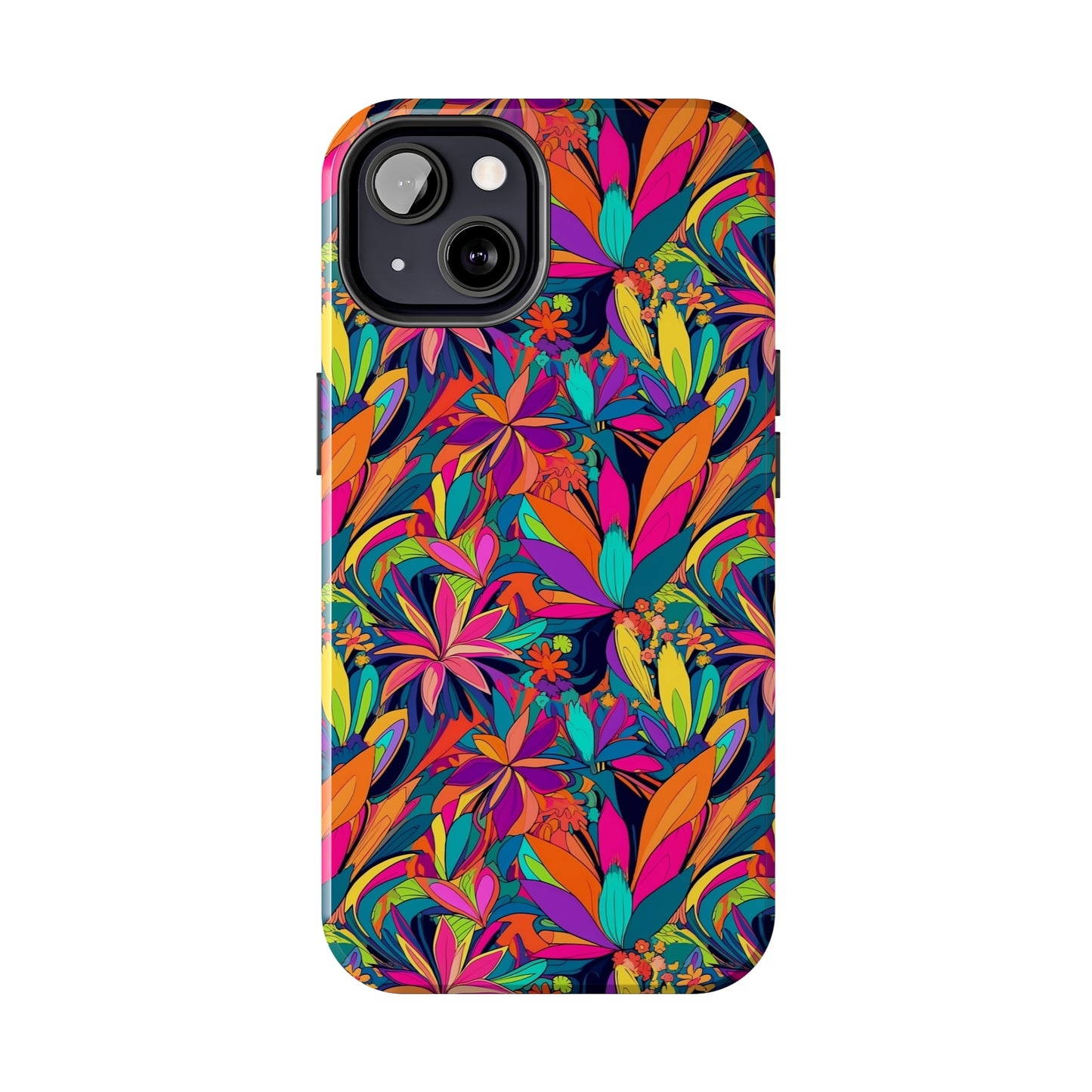 Tropical Neon Flowers Iphone Tough Phone Case