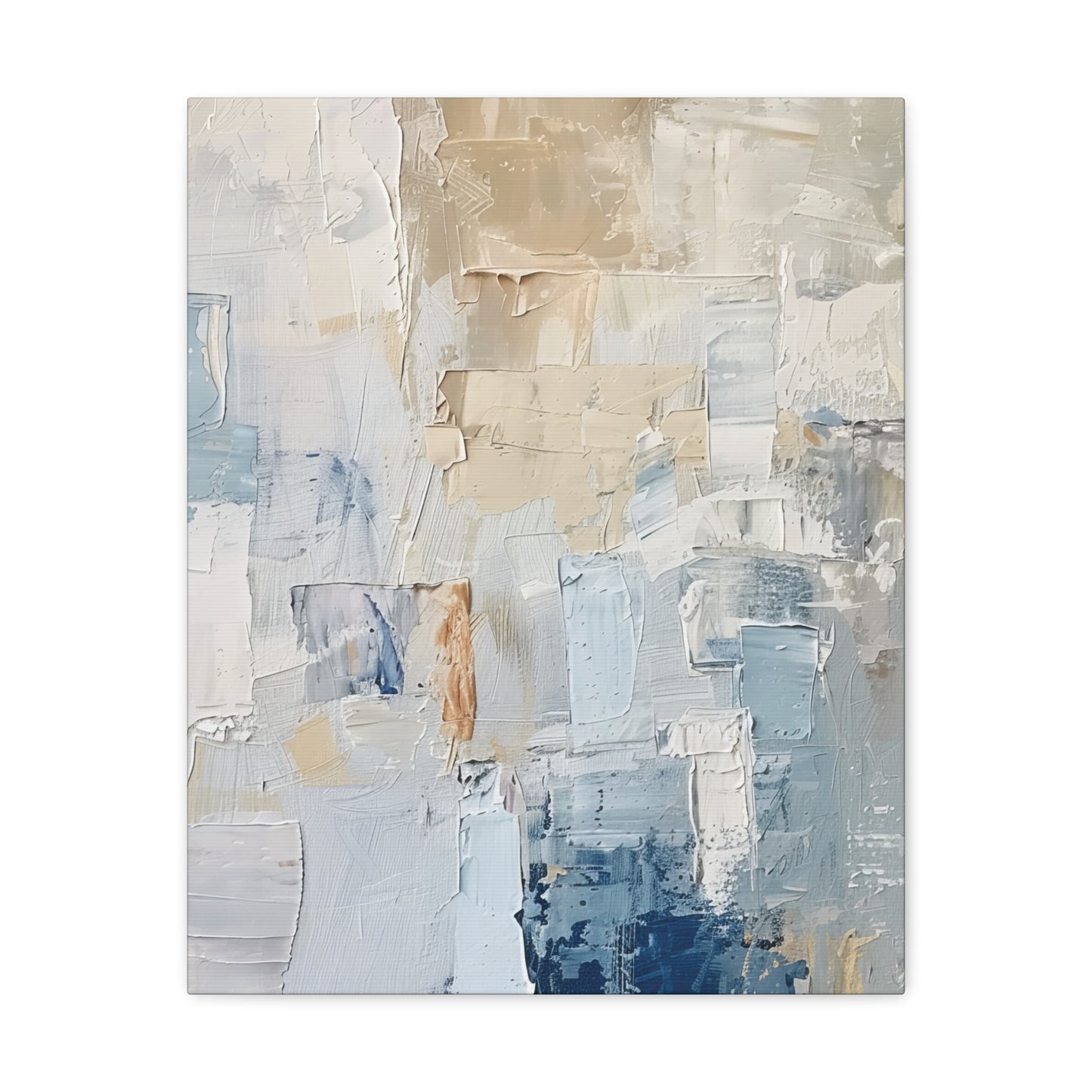 Bold Contrasts Abstract Tan, Grey and Blue Color Blocking with Heavy Strokes Print on Canvas Gallery - 13 Sizes