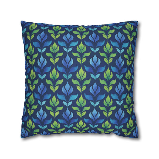 Vintage Blue and Green Botanical Spun Polyester Square Pillowcase 4 Sizes