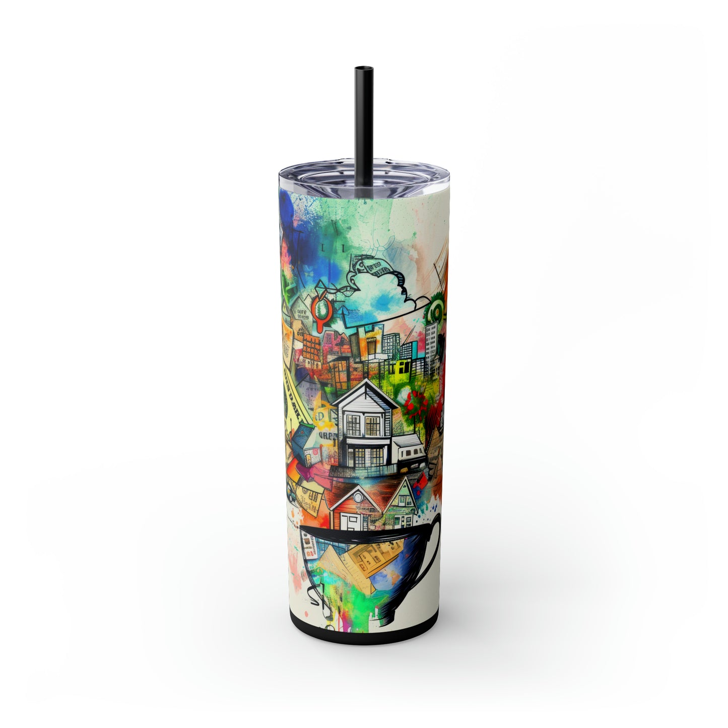 Vibrant Collage Real Estate and Realtor Life 20oz Skinny Tumbler with Straw