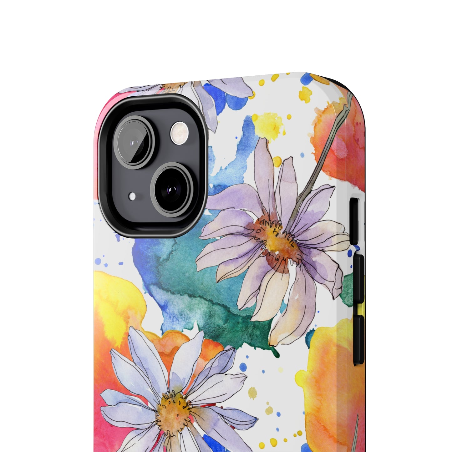 Large Colorful Watercolor Daisy Design Iphone Tough Phone Case