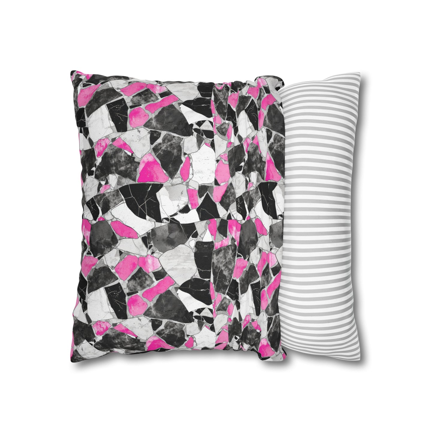 Chic Pink and Gray Mosaic Design Spun Polyester Square Pillowcase 4 Sizes