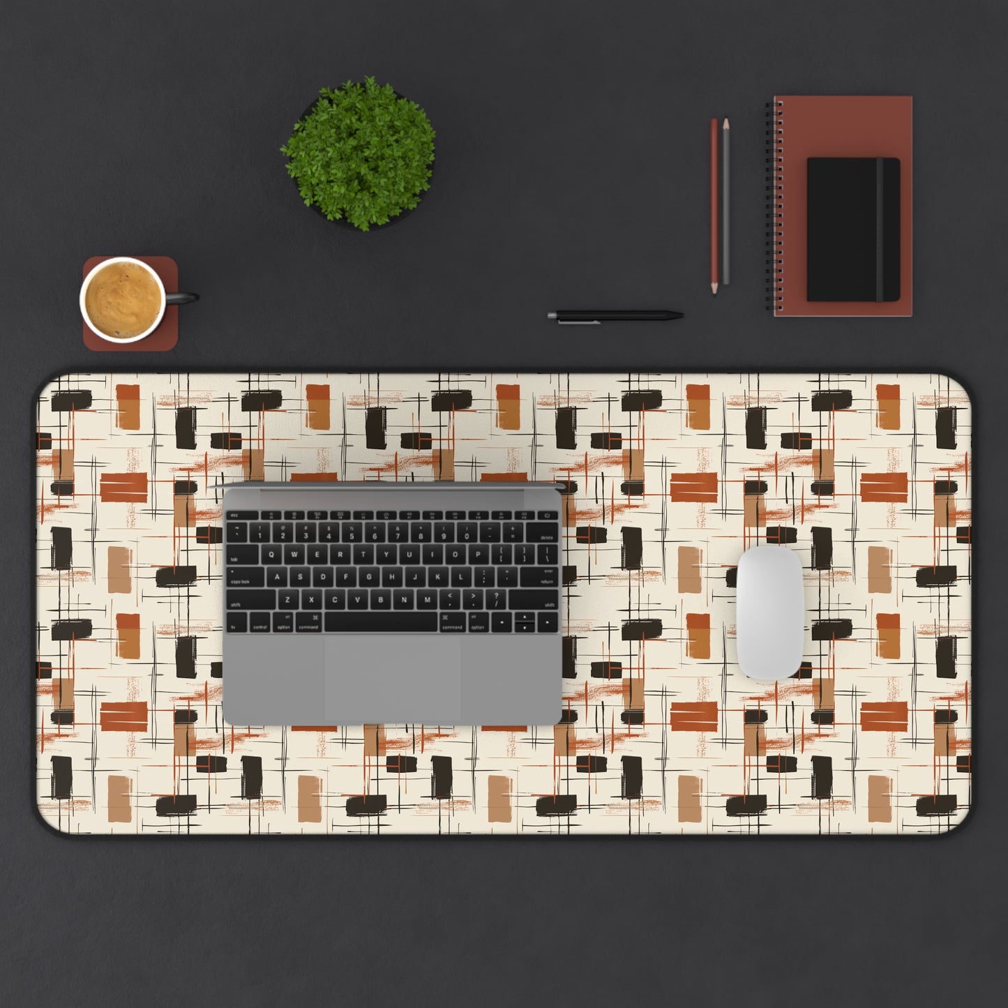 Modern Artistry in Bold and Minimalistic Pattern in a Palette of Black, Dark Orange, and Beige Extended Gaming Mouse Pad  Desk Mat  - 3 Sizes