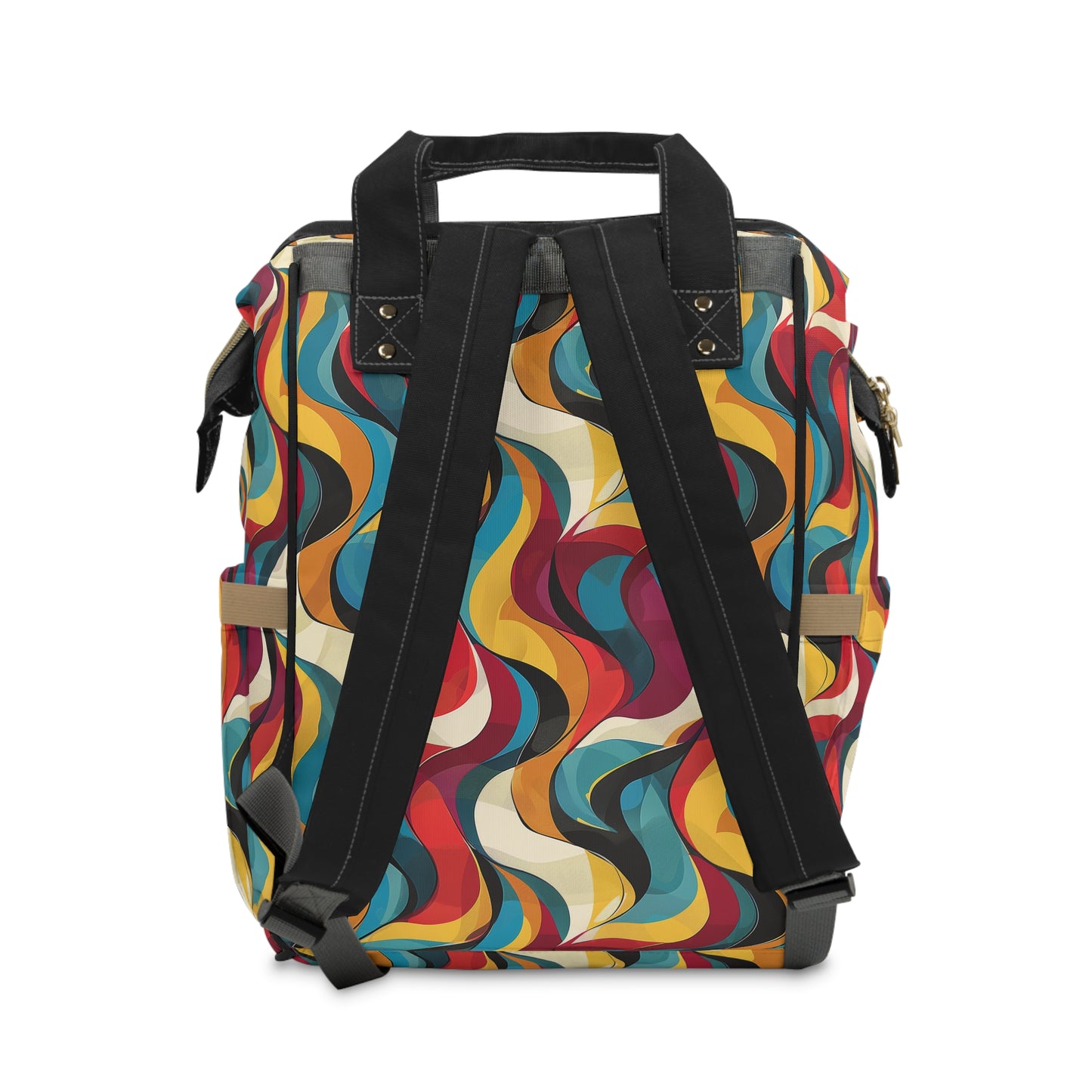 Retro Chic Vintage Blues, Reds and Yellow Waves Multifunctional Diaper Backpack