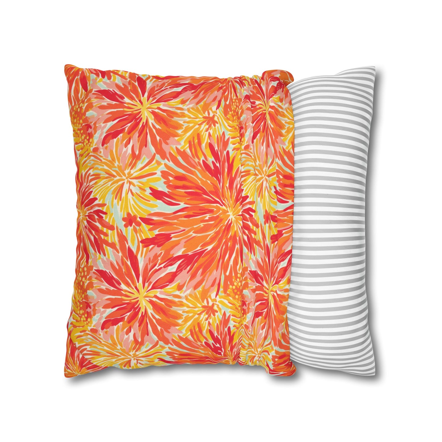 Golden Citrus Blooms: Vibrant Orange and Yellow Watercolor Flowers Spun Polyester Square Pillowcase 4 Sizes