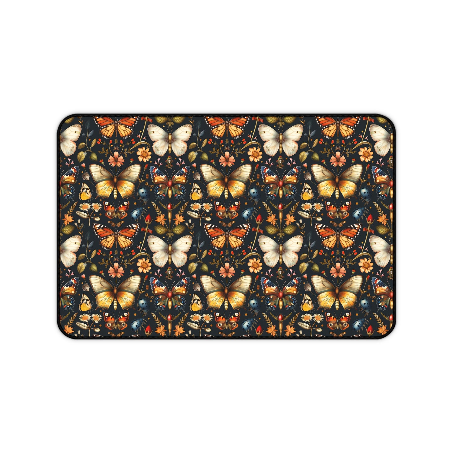 Enchanted Garden of Butterflies and Botanicals in Rich Autumn Hues on a Deep Night Background Extended Gaming Mouse Pad Desk Mat - 3 Sizes