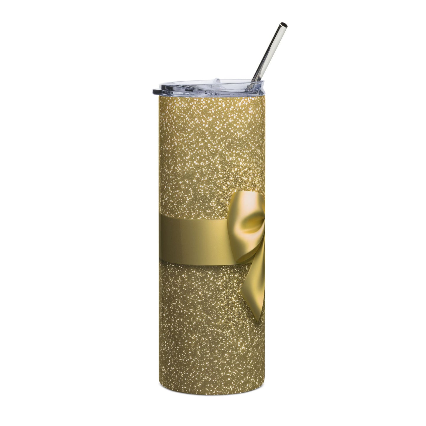 Bling Sparkle Coquette Bow and Jewels Glam Gold Seamless Design 20 oz Skinny Tumbler