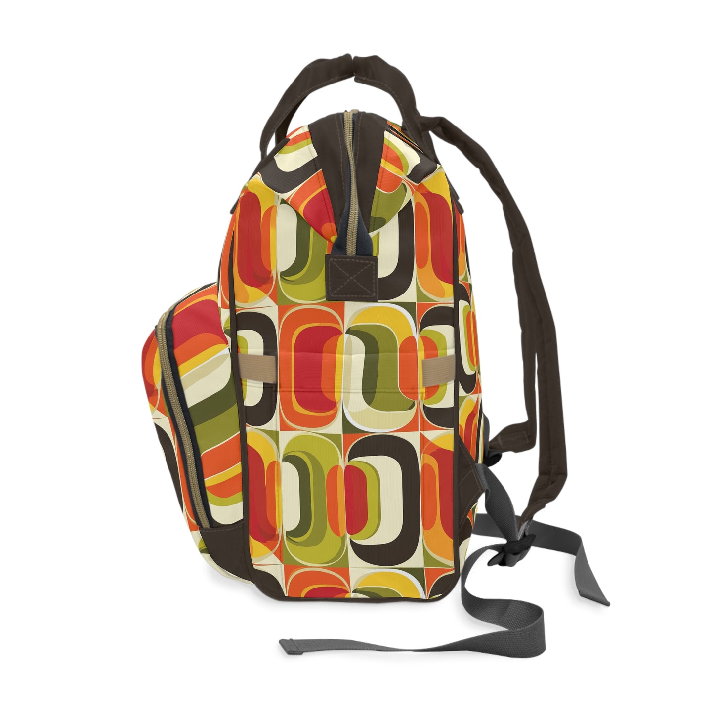 Vintage Vibes Retro 70s Geometric Pattern in Orange, Greens and Brown Tones Multifunctional Diaper Backpack