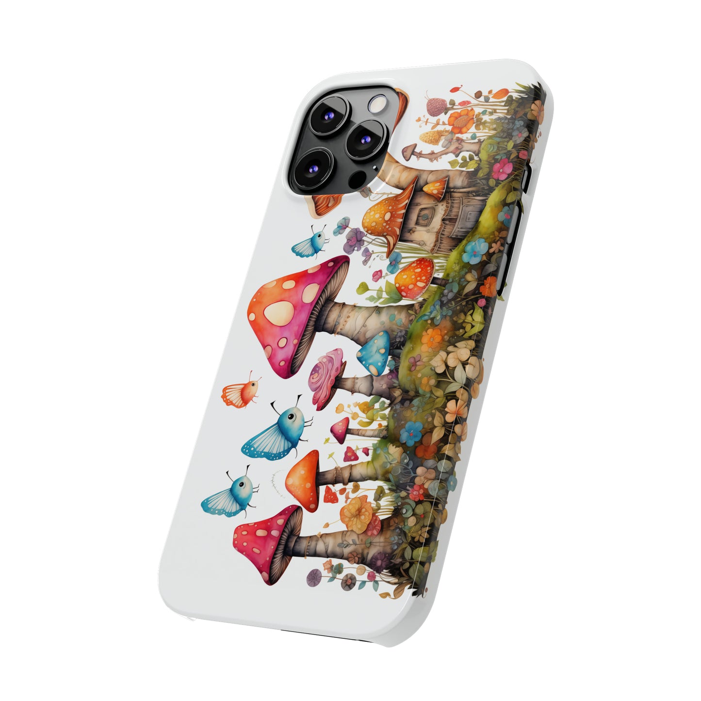 Enchanting Mushroom Cottage Adorned with Butterflies and Toadstools Iphone 15-12 Slim Phone Case