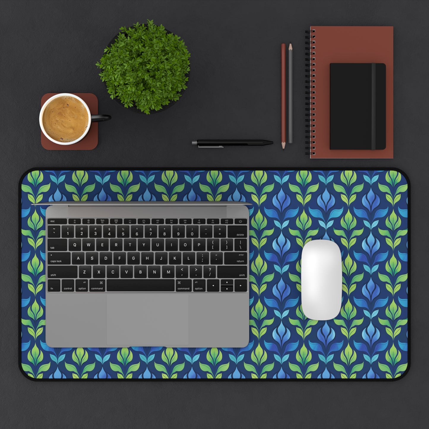 Vintage Blue and Green Botanical Extended Gaming Mouse Pad  Desk Mat  - 3 Sizes