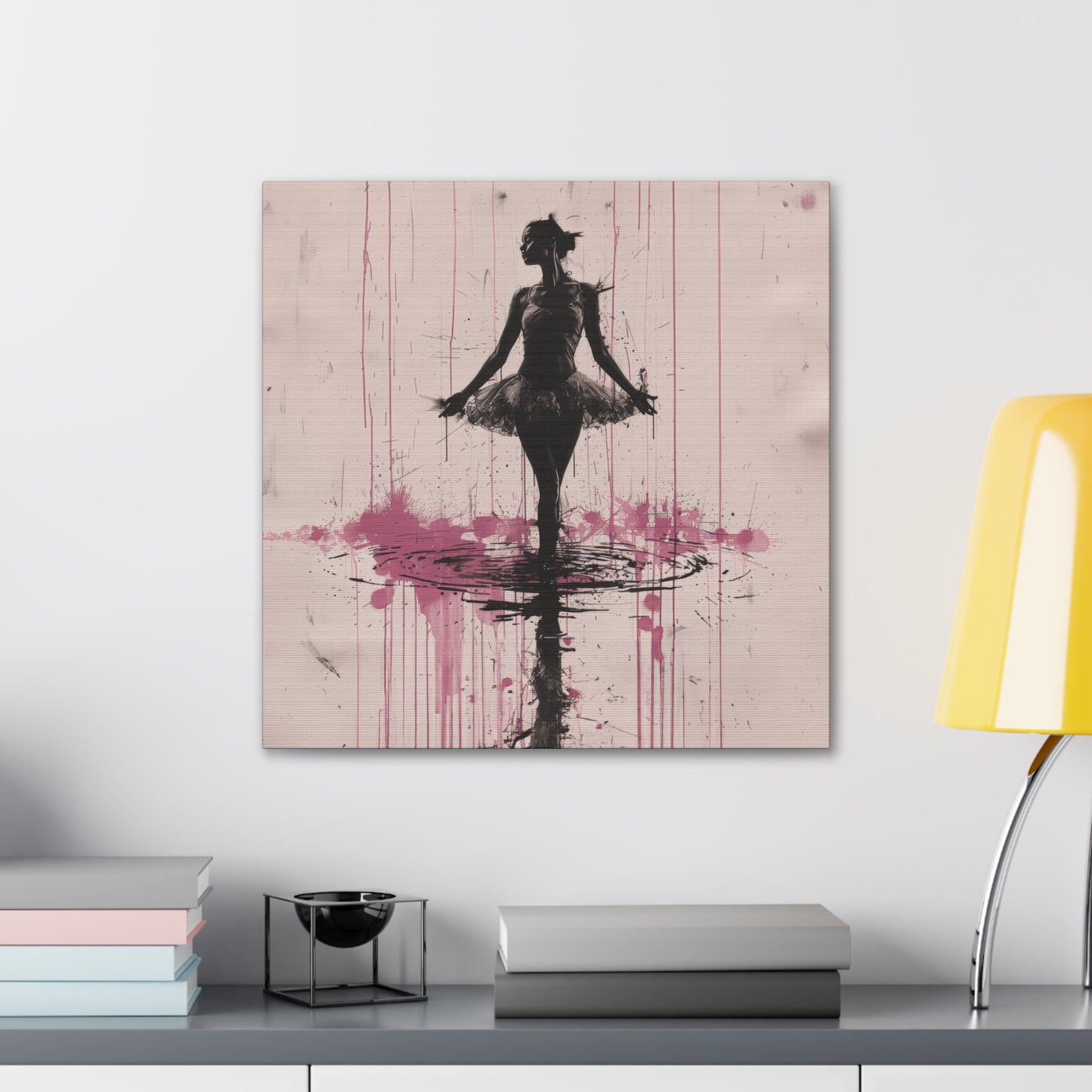 Grace in the Rain Abstract Ballerina Dancing Amidst Pink Showers Print on Canvas Gallery - 13 Sizes