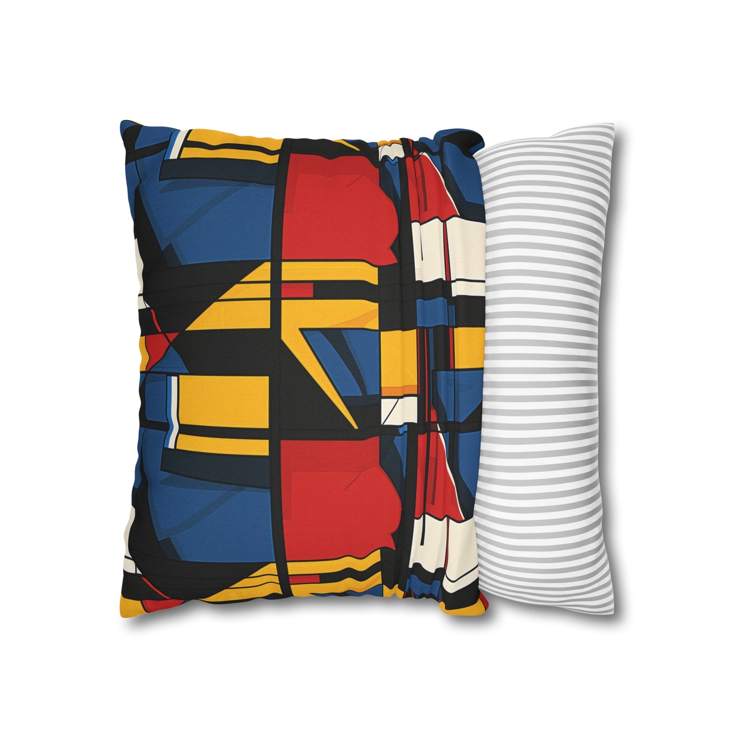 Mondrian-Inspired Bold Primary Colors and Black Lines Abstract Spun Polyester Square Pillowcase 4 Sizes