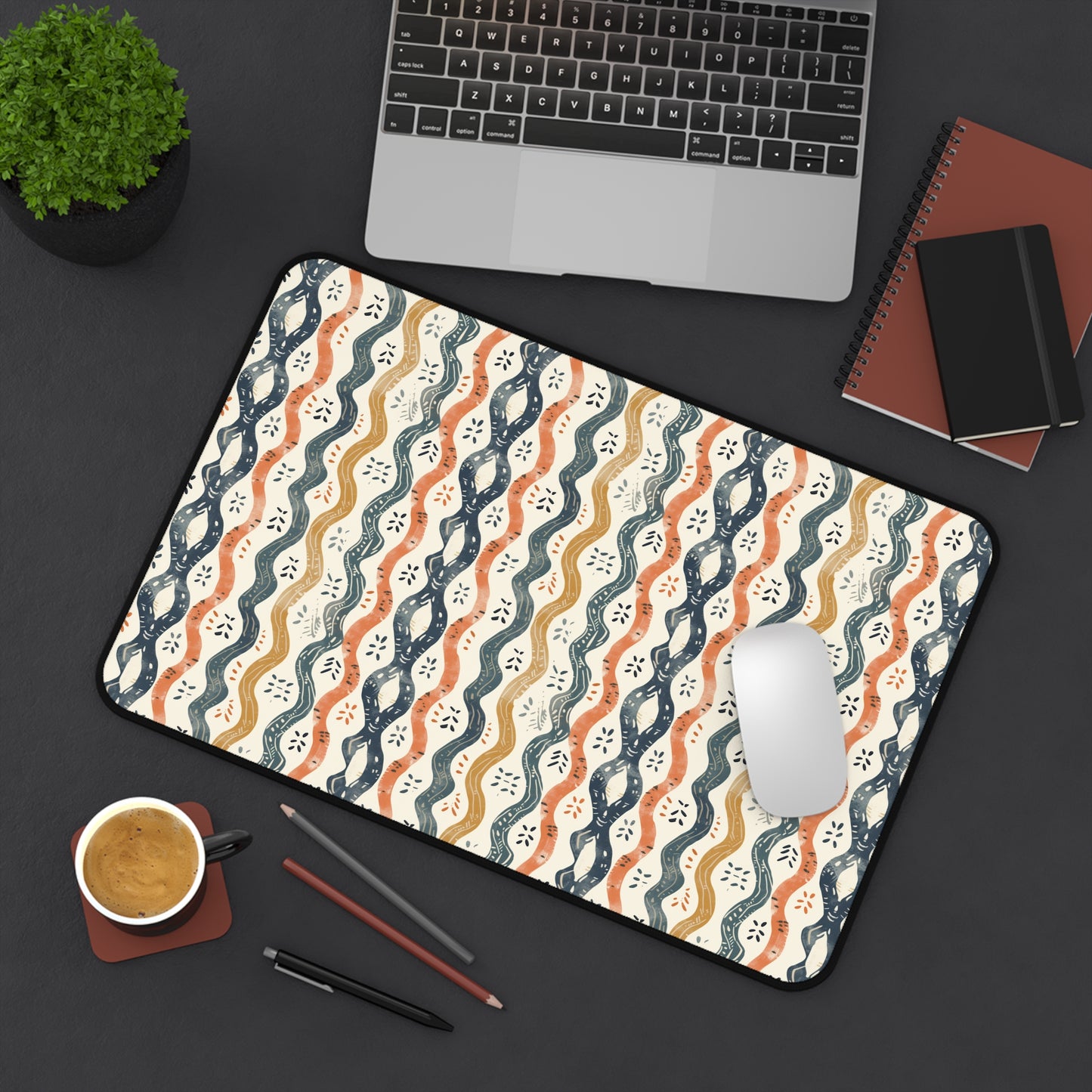 Boho Waves with Earthy Blues Reds and Browns Extended Gaming Mouse Pad  Desk Mat  - 3 Sizes