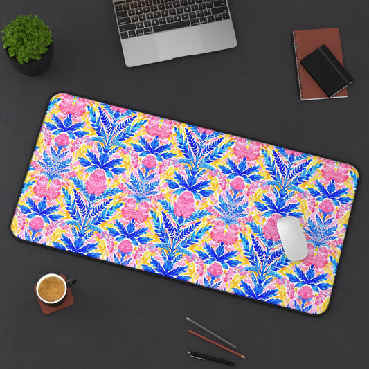 Tropical Watercolor Blooms in Vibrant Pinks and Blues Extended Gaming Mouse Pad  Desk Mat  - 3 Sizes