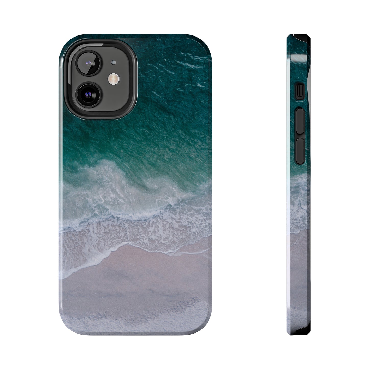 Ocean's Embrace: Deep Green Waters with White Waves Crashing onto the Beach Design Iphone Tough Phone Case