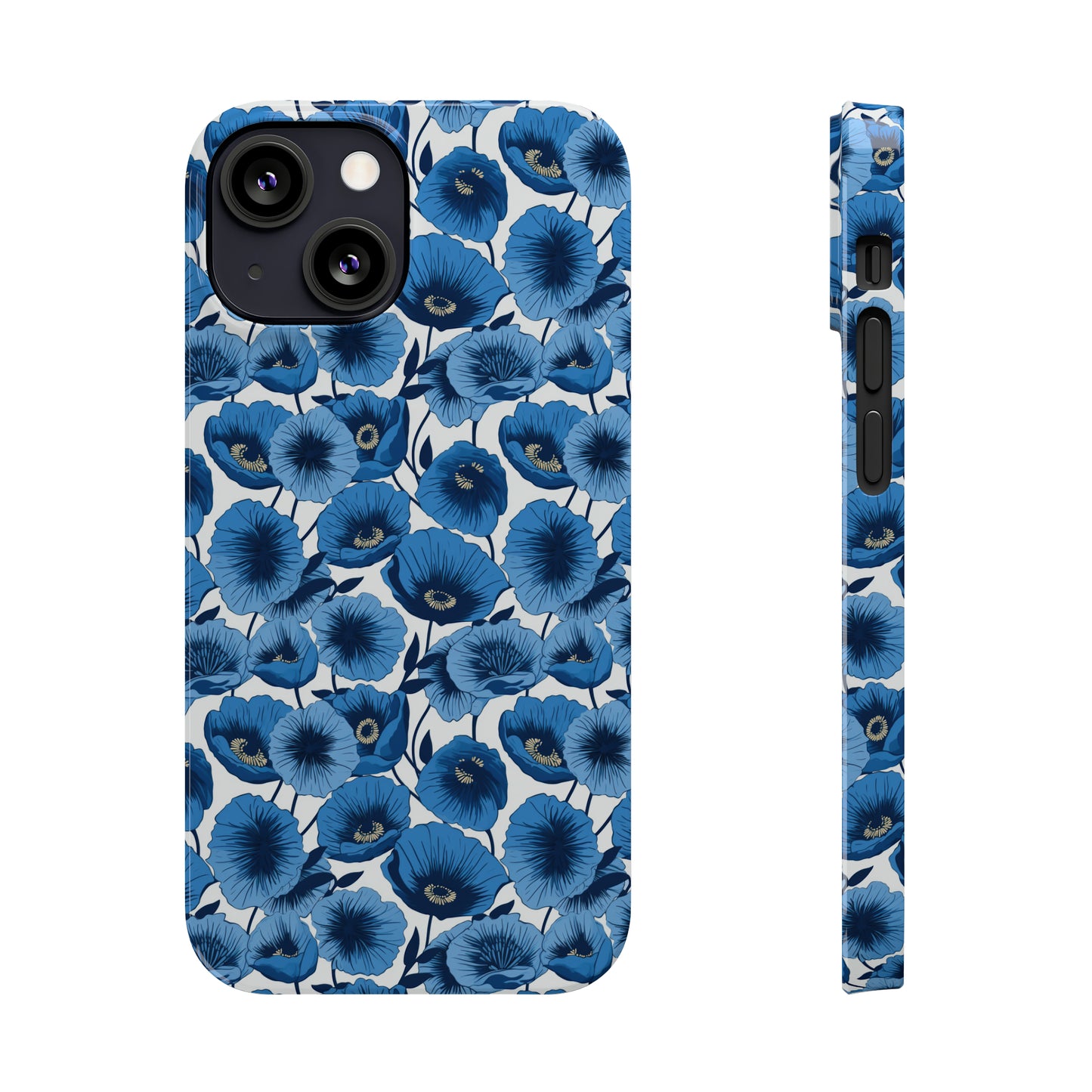 Vivid Blooms Bright Blue Poppies Design Iphone 15-12 Slim Phone Case