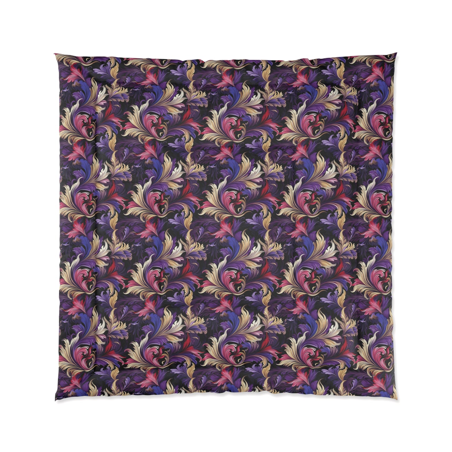 Purple, Gold & Pink Floral Swirls of Foliage Design - Comforter 4 Sizes