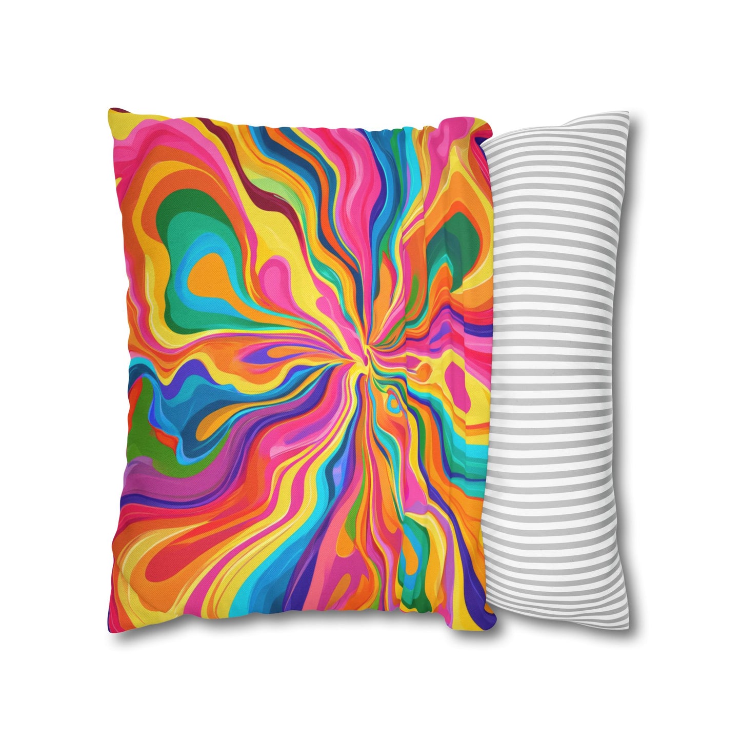 Color Rainbow Fusion Swirl Spun Polyester Square Pillowcase 4 Sizes