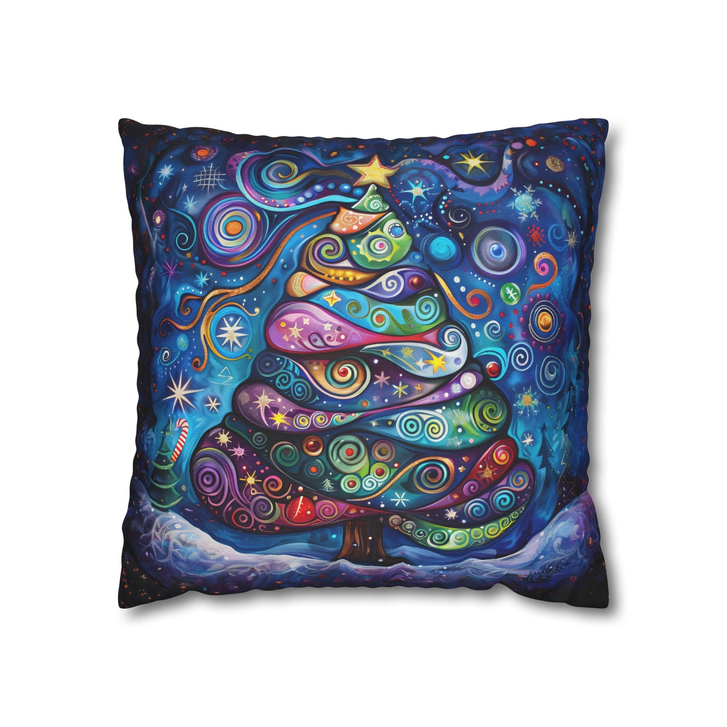 Vibrant Abstract Patchwork Christmas Tree Illuminating the Season Spun Polyester Square Pillowcase 4 Sizes