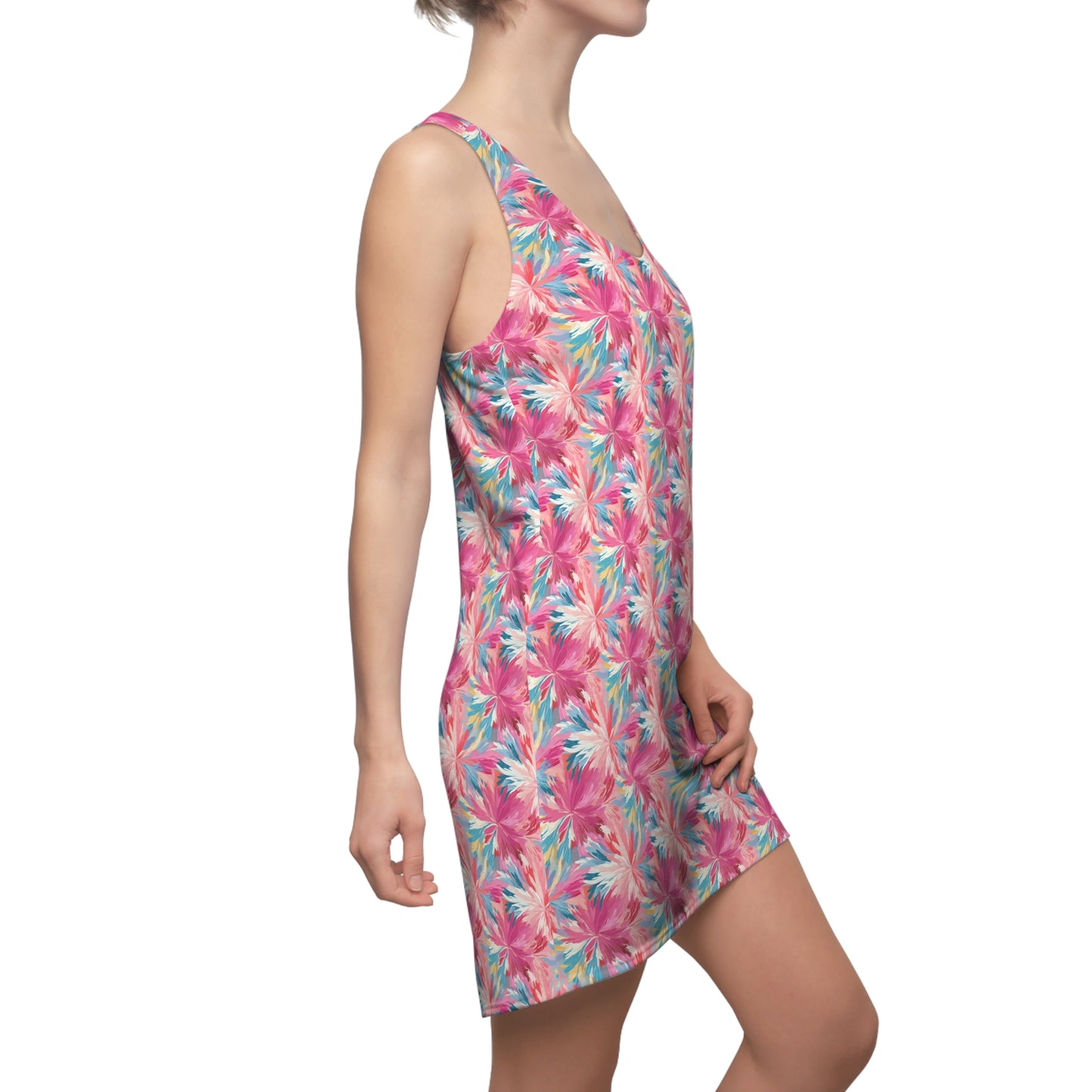 Pastel Whispers: Muted Watercolor Flowers in Pinks, Yellows, and Blues Women's Racerback Dress XS - 2XL