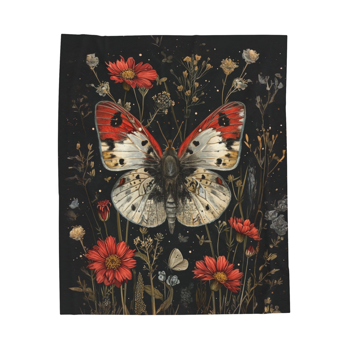 Nocturnal Botanical Blooms and Butterflies with Wildflowers Velveteen Plush Blanket 3 Sizes