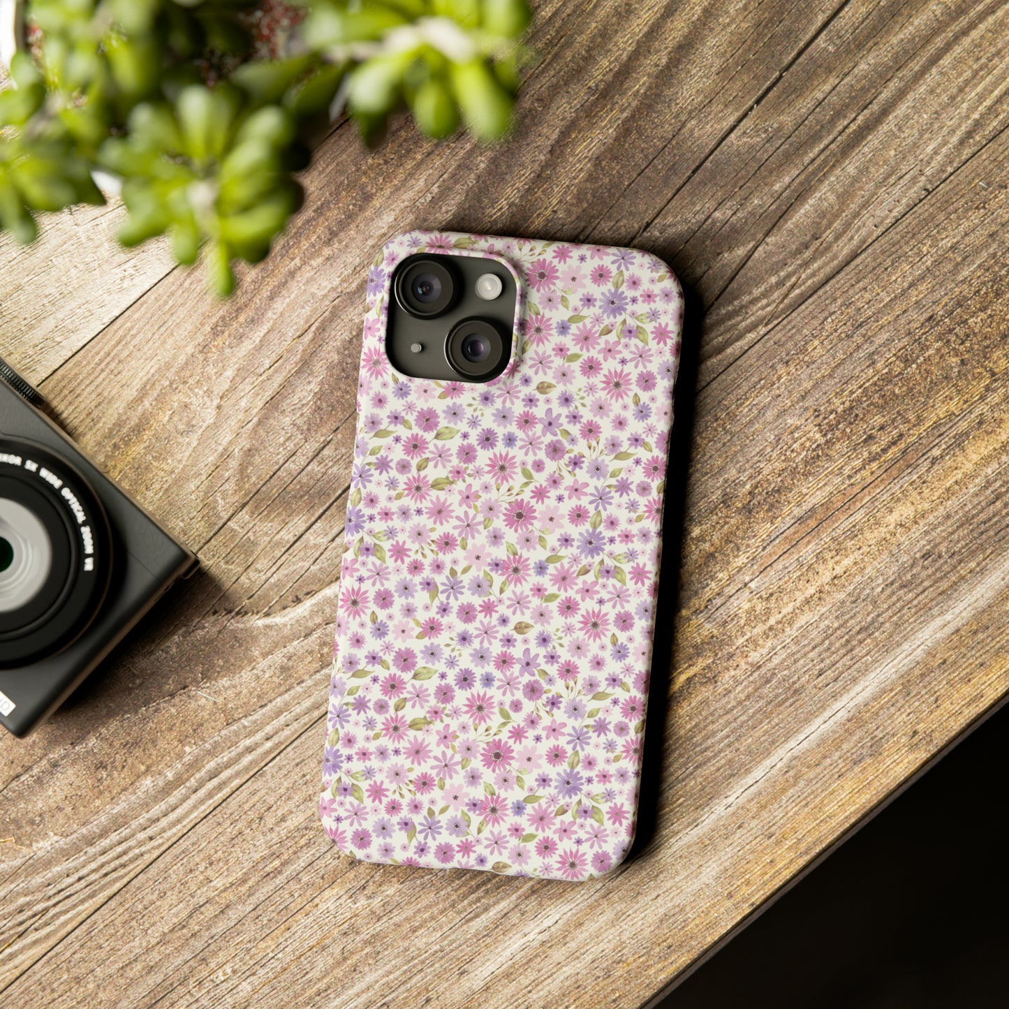 Pink and Purple Flower Design Iphone 15-12 Slim Phone Case