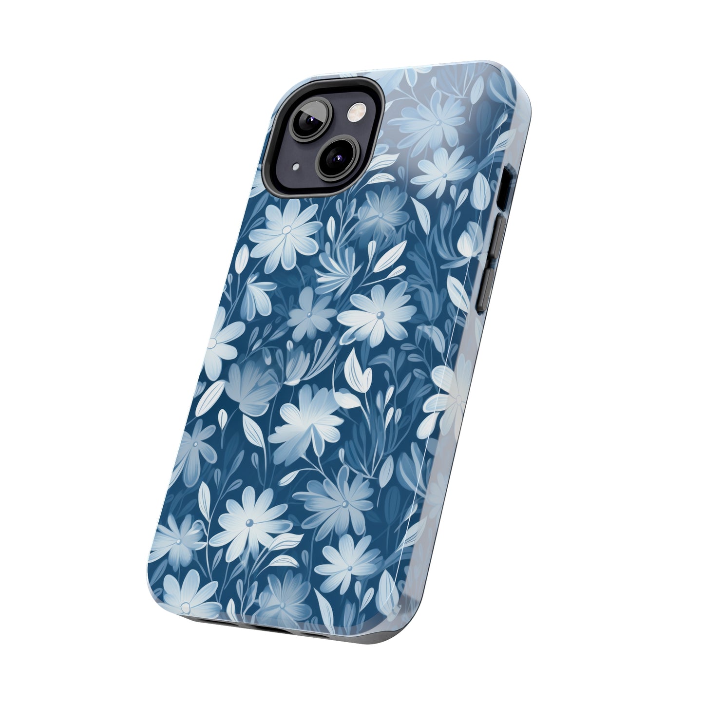 Gentle Elegance: Soft Muted Blue Flower Design Iphone Tough Phone Case