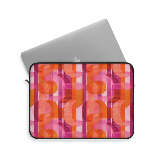 Vibrant Retro Fusion Bold Pink and Orange Geometric Abstract Pattern Laptop or Ipad Protective Sleeve 3 Sizes Available