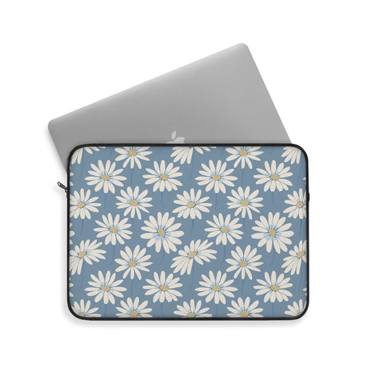 Charming White Daisies on a Soft Blue Background Laptop or Ipad Protective Sleeve 3 Sizes Available