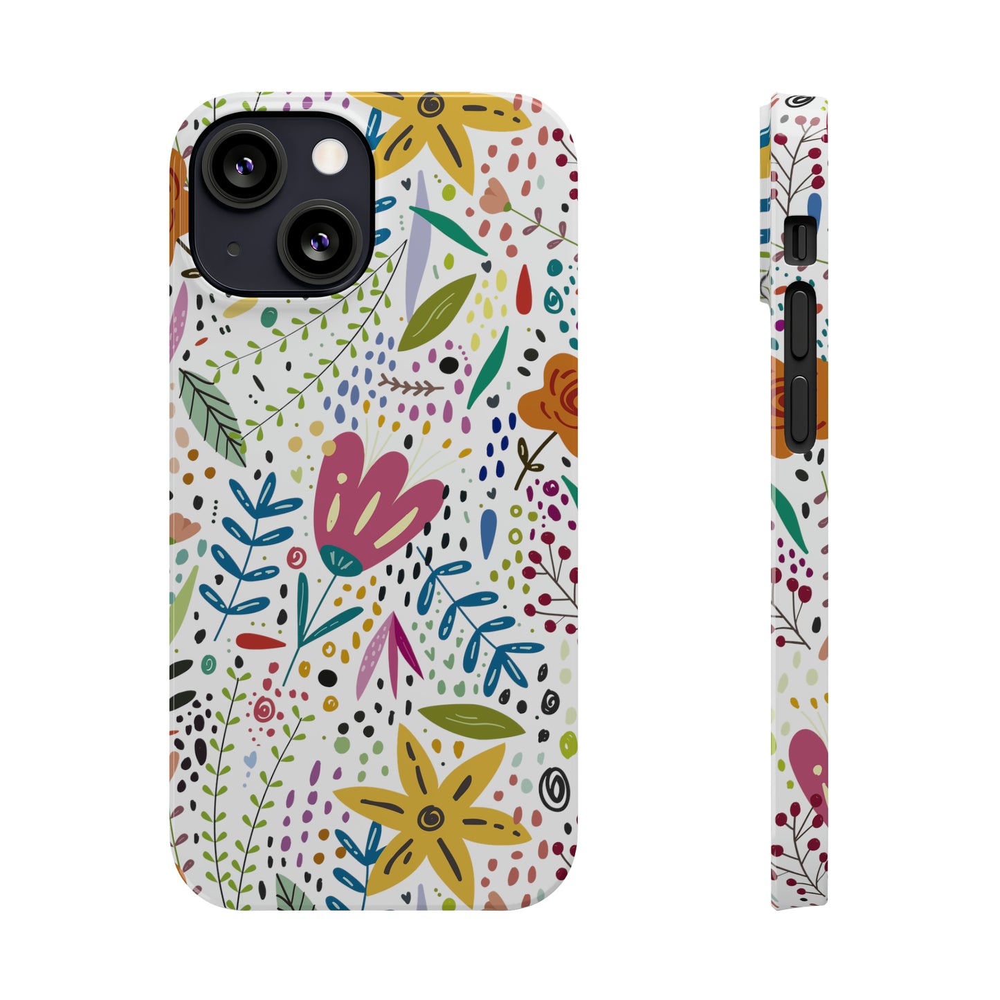 Springtime Splendor: Hand-Drawn Flowers Bursting with Vibrant Colors Design Iphone 15-12 Slim Phone Case