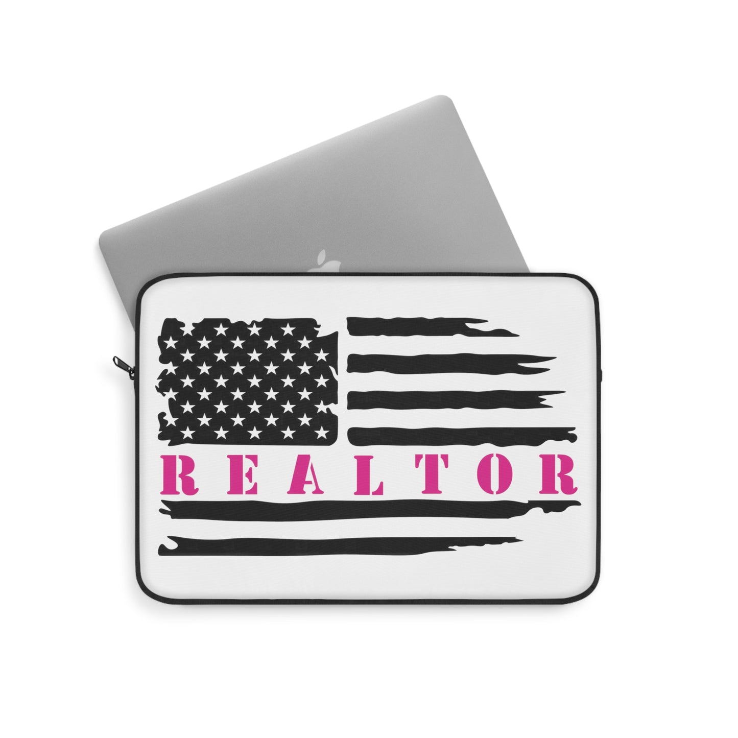 American Flag & Realtor Black & Pink Laptop or Ipad Protective Sleeve 3 Sizes