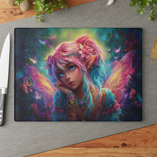 Forest Fairy Magical Fantasy Glass Cutting Board, Charcuterie Serving Tray 2 Sizes